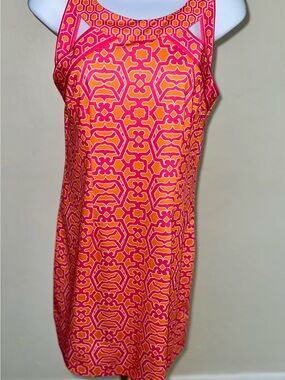 Gretchen Scott Designs Hot Pink & Orange Geometric Tank Mini Dress Size Small
